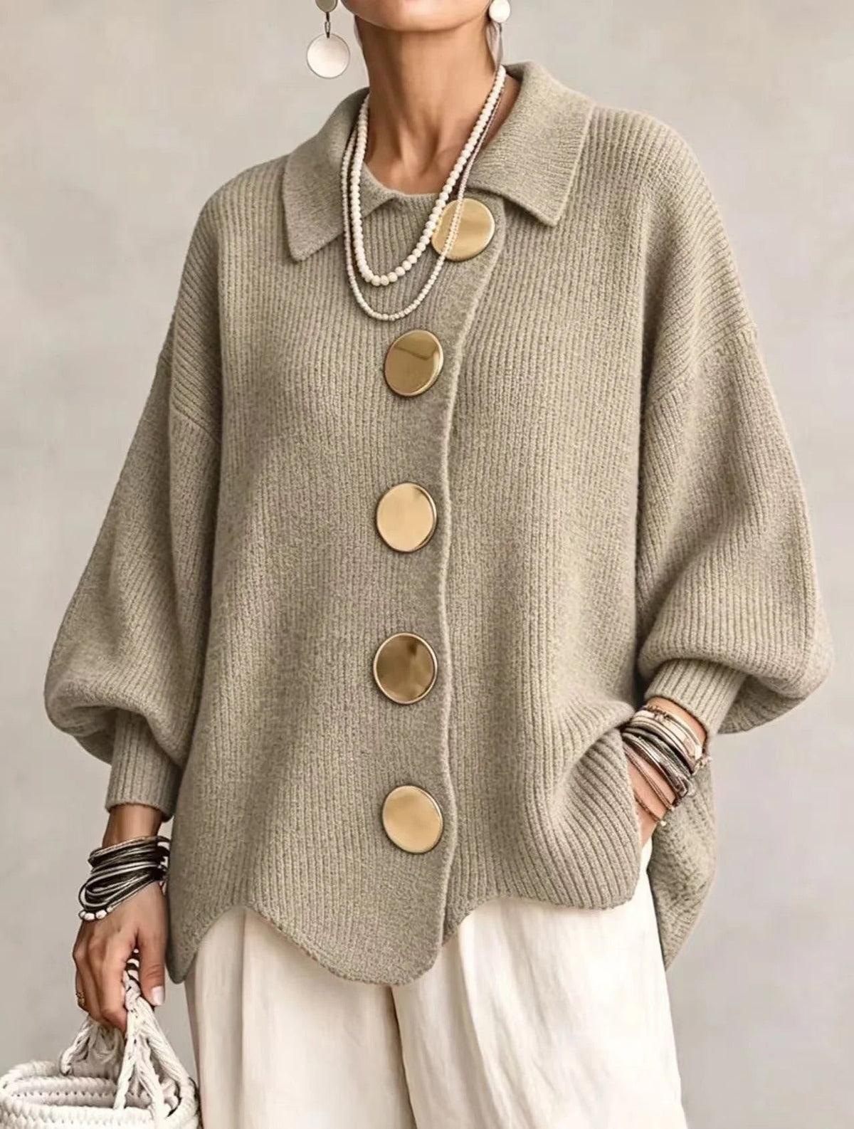 Karina | Cardigan Oversize con Colletto e Bottoni