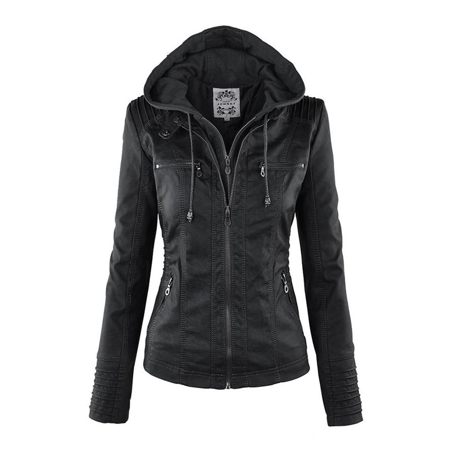 Olivia - Giacca in pelle da donna con cappuccio