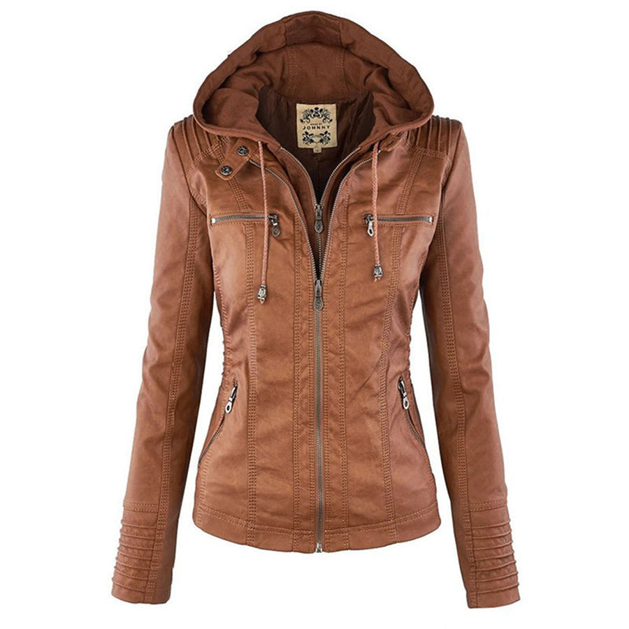 Olivia - Giacca in pelle da donna con cappuccio