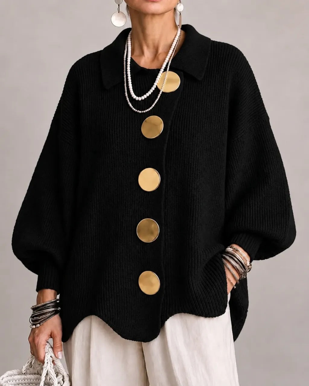 Karina | Cardigan Oversize con Colletto e Bottoni