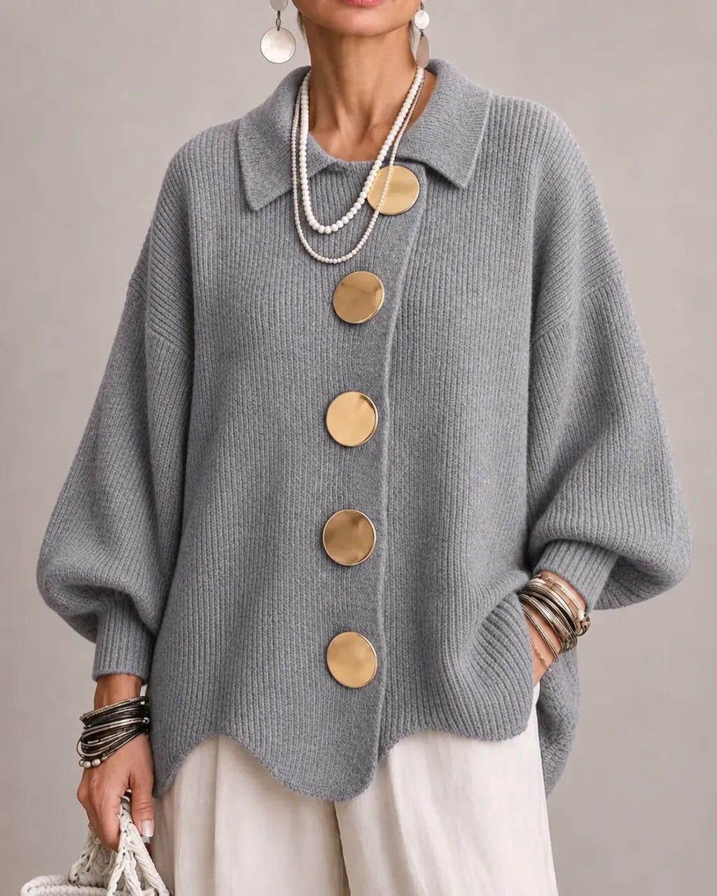 Karina | Cardigan Oversize con Colletto e Bottoni