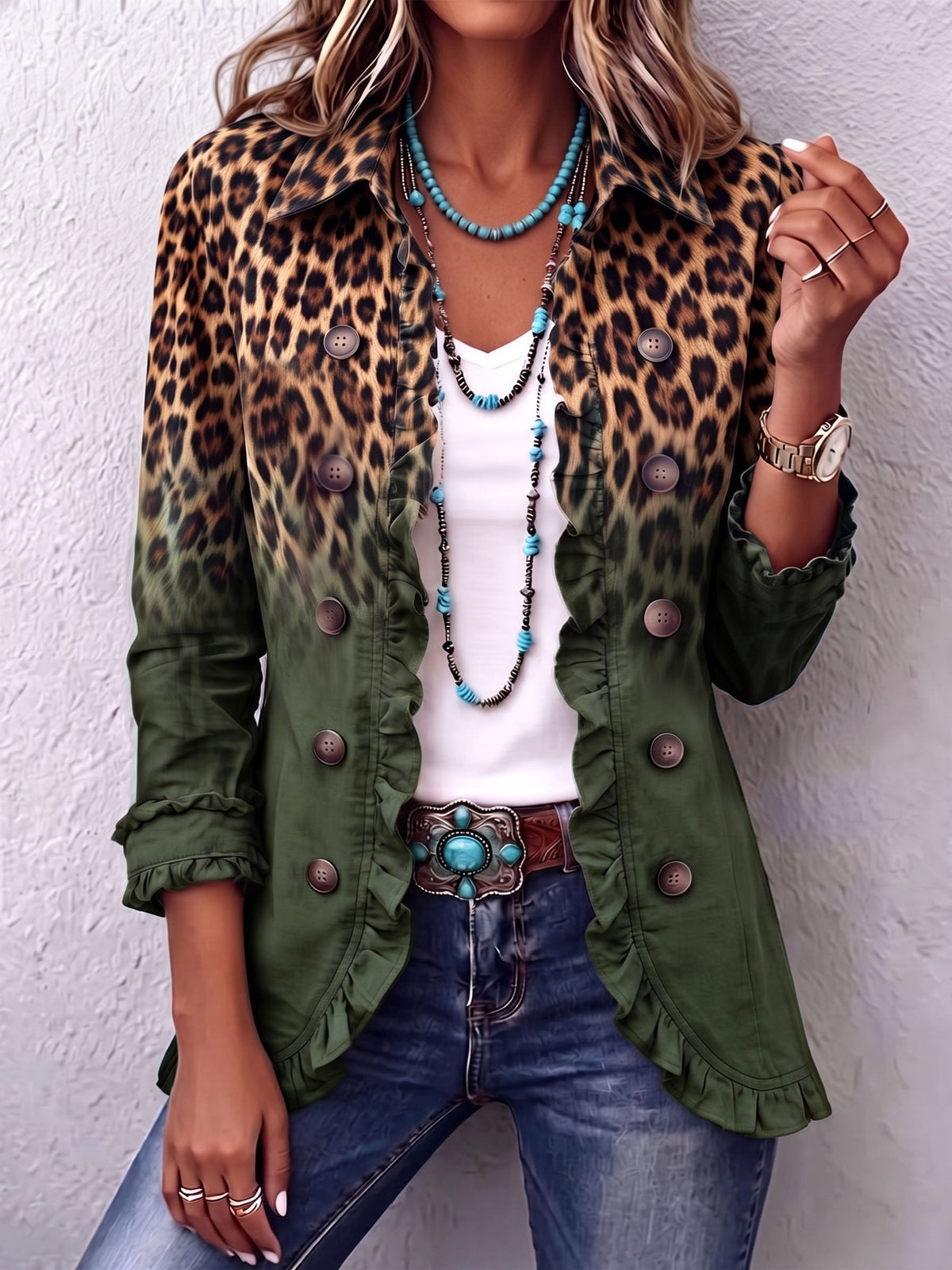 Ludovica | Blazer Leopardato Ombré con Balze