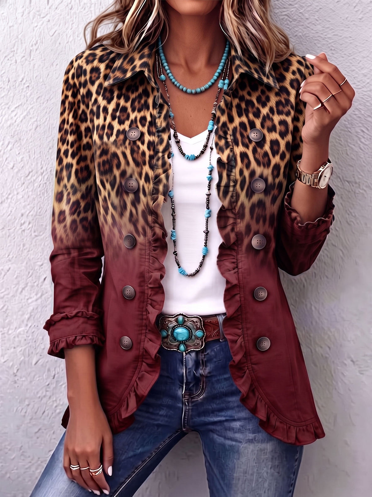 Livia | Blazer Leopardato Ombré con Balze